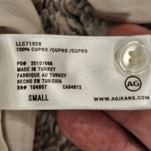 AG Adriano Goldschmeid S Ivory Dust Mandarin Collar Cupro Avery Button Up Shirt - Picture 7 of 12